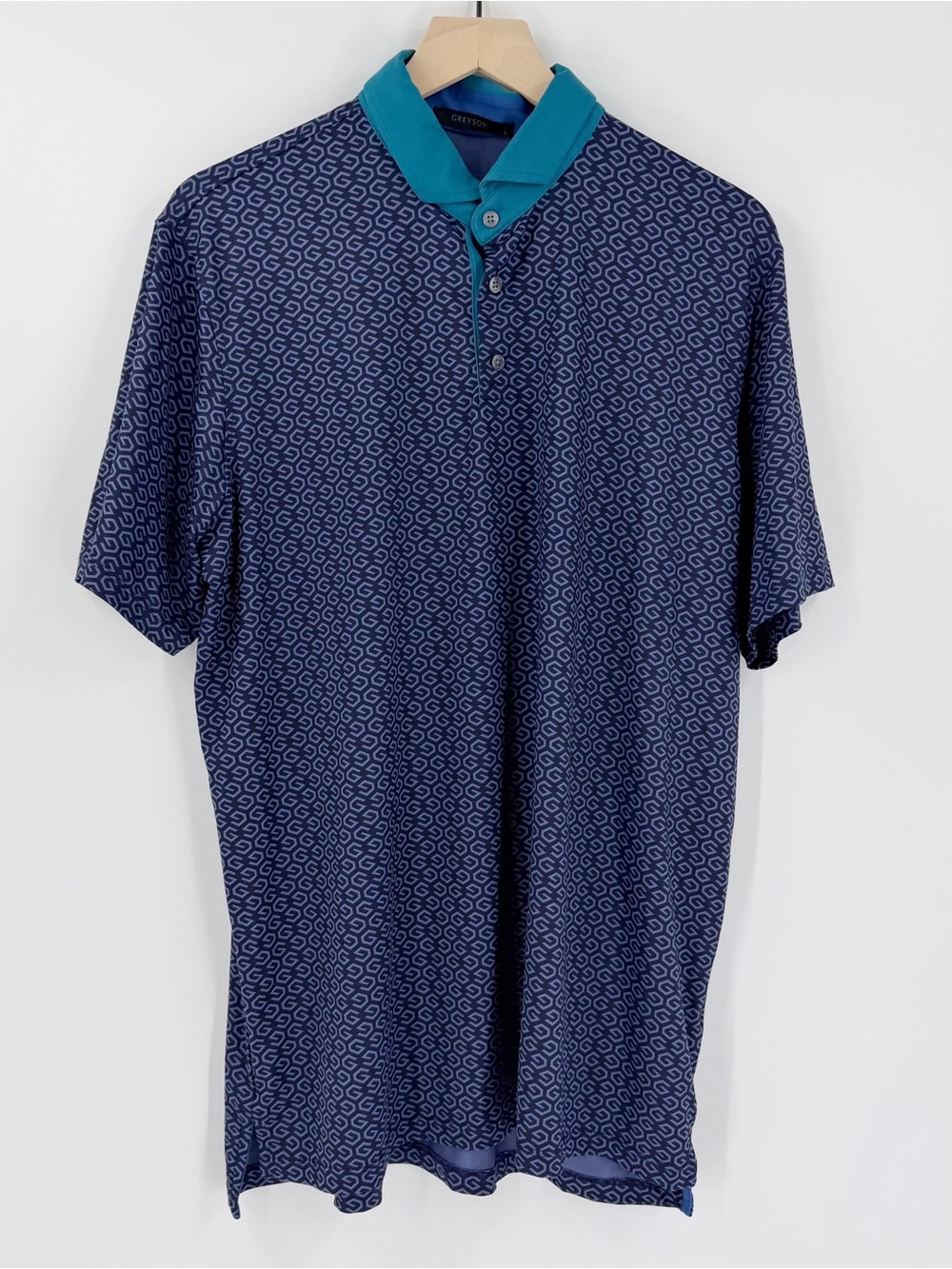 Greyson Men's River Wild Pattern Polo Shirt in Falcon Blue Size Large Golf